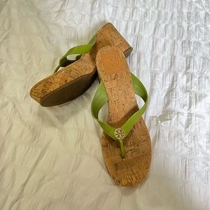 Tory Burch Cork Green Wedges Size 9